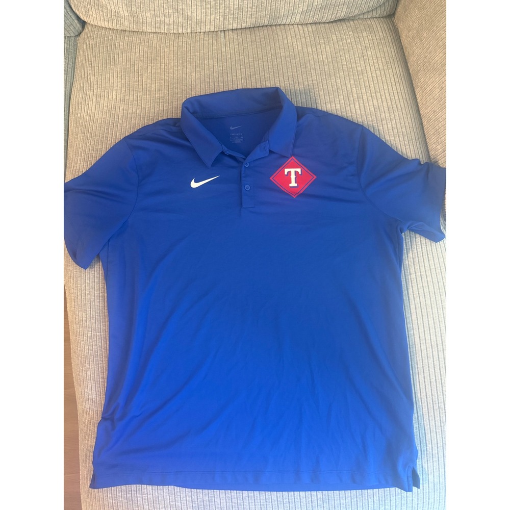 Nike Texas Rangers Dri-FIT Polo Shirt Mens XL Royal Blue Short Sleeve MLB Logo